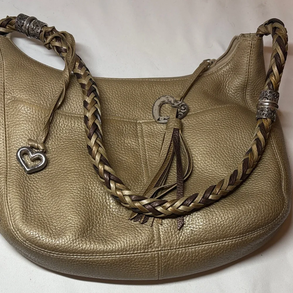 Brighton Gold Metallic Textured Leather Shoulder Bag